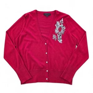 Joseph A. Red Embellished Sequin Cardigan Sweater Medium Rayon Nylon Blend